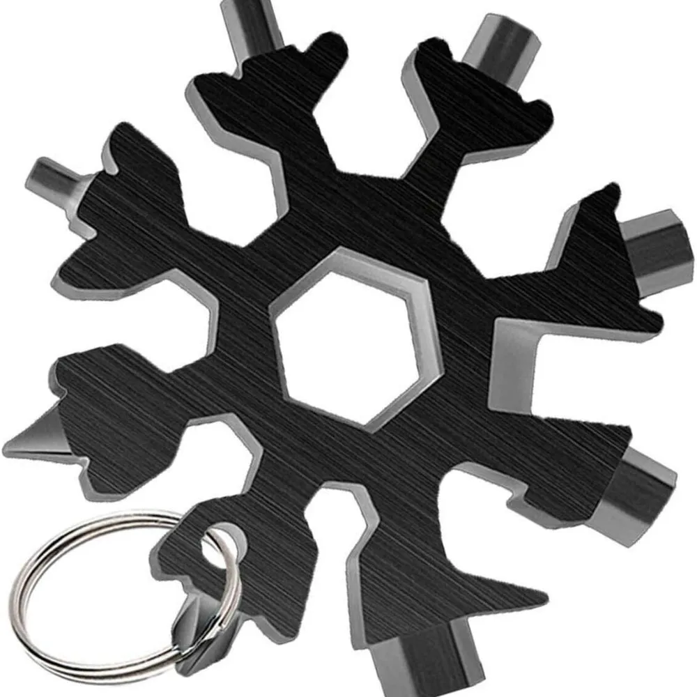 18-in-1 Multi-tool Snowflake | Bottle Opener | Stainless Keychain | Wrench Screwdriver | Black