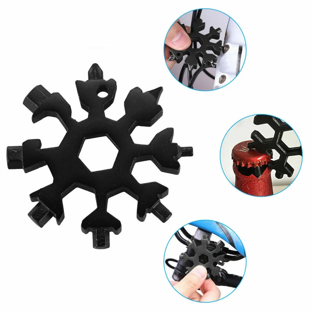 18-in-1 Multi-tool Snowflake | Bottle Opener | Stainless Keychain | Wrench Screwdriver | Black