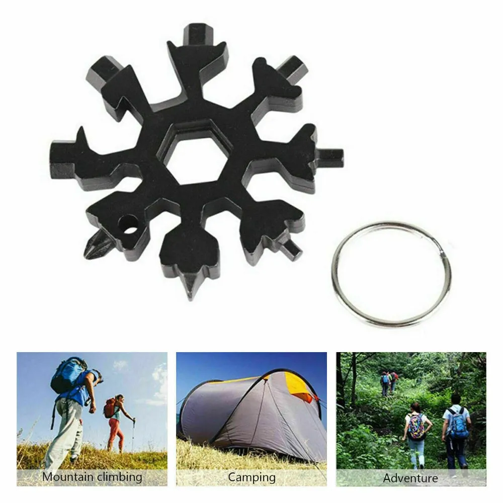 18-in-1 Multi-tool Snowflake | Bottle Opener | Stainless Keychain | Wrench Screwdriver | Black