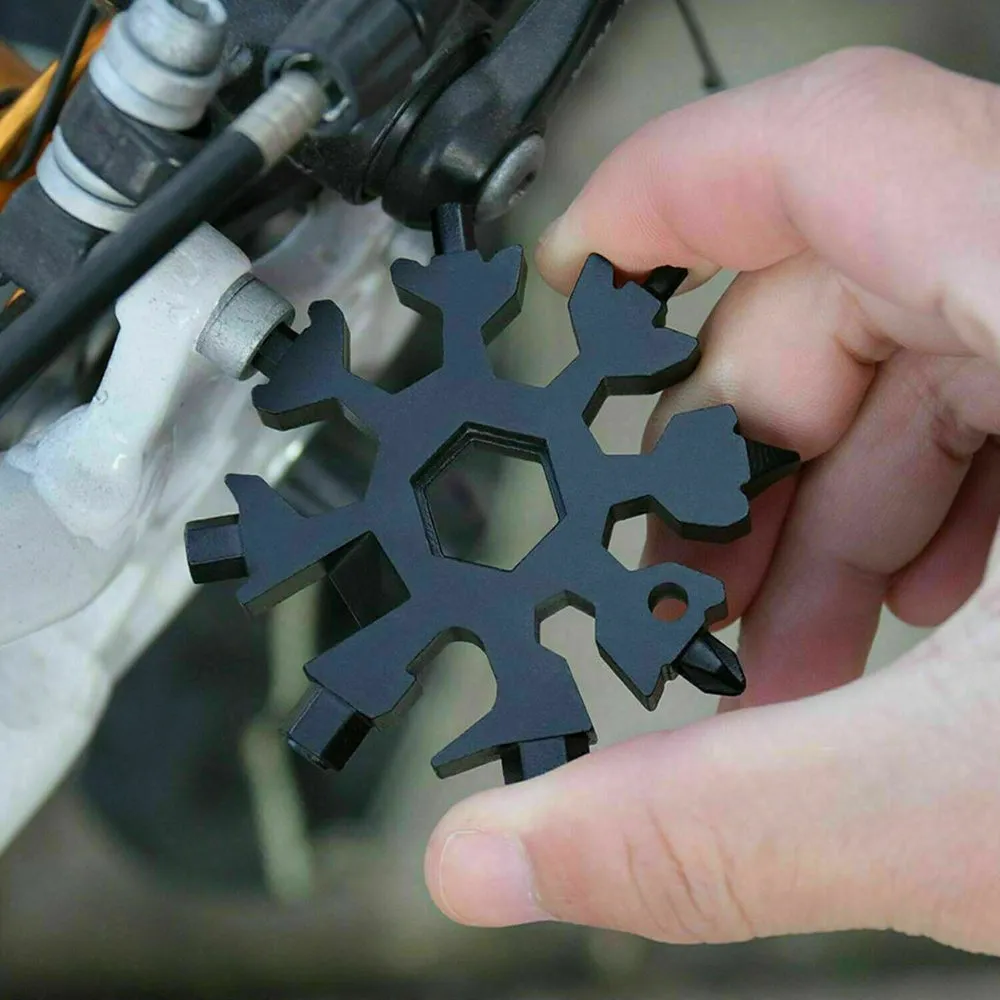 18-in-1 Multi-tool Snowflake | Bottle Opener | Stainless Keychain | Wrench Screwdriver | Black