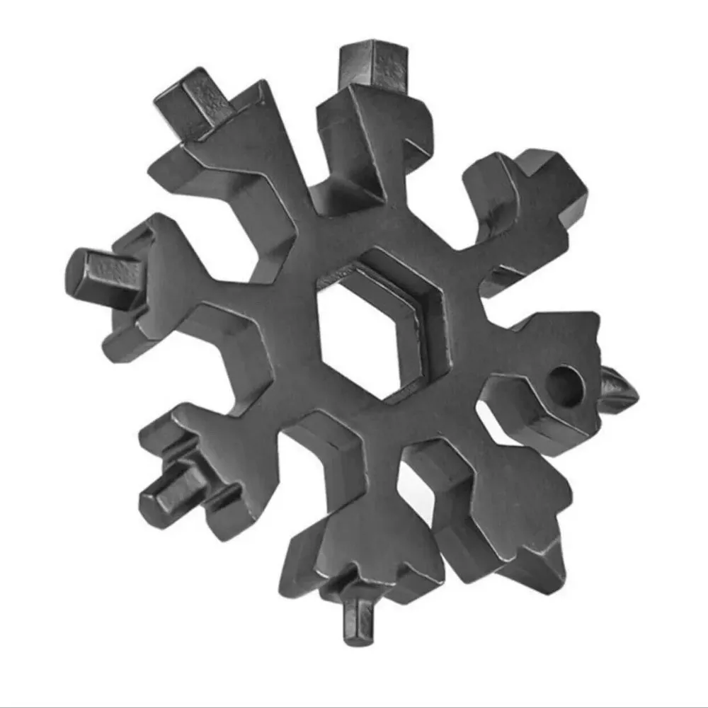 18-in-1 Multi-tool Snowflake | Bottle Opener | Stainless Keychain | Wrench Screwdriver | Black