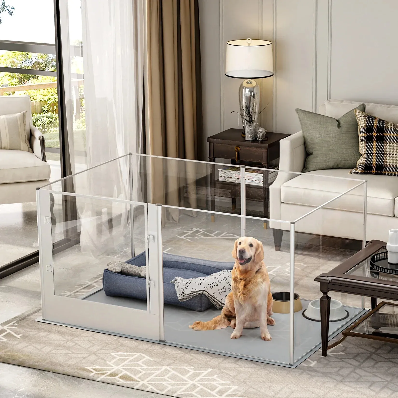 6-Panel Acrylic Dog Playpen with Waterproof Mat