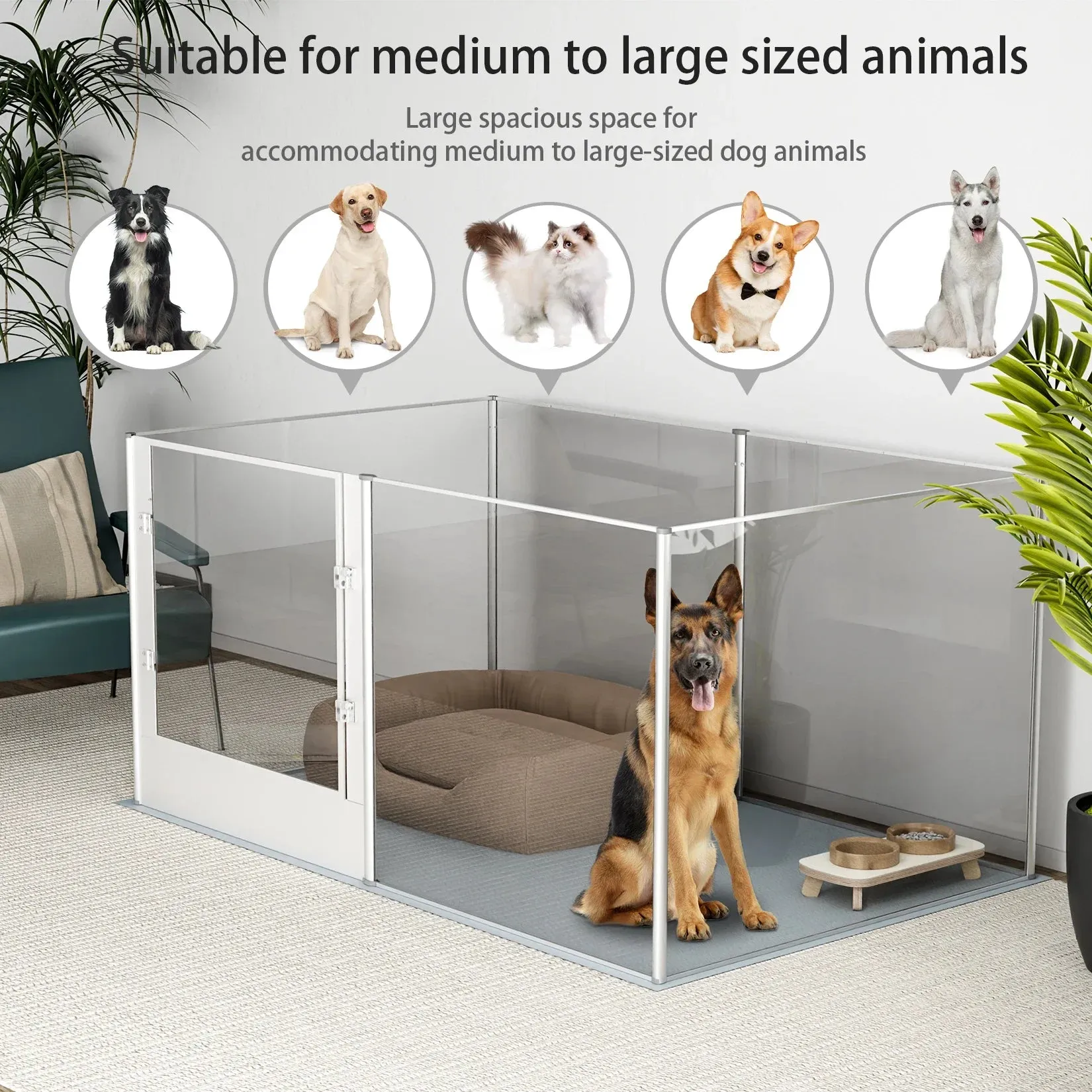 6-Panel Acrylic Dog Playpen with Waterproof Mat