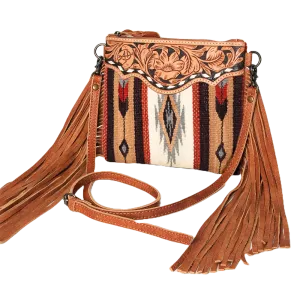 American Darling Hand Tooled Weaved Wool Fringe Tan Purse ADBG236AK