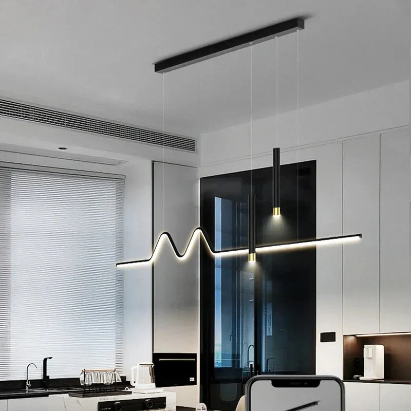 Aminta - Long Modern Thin Multi Head Hanging LED Ceiling Light Chandelier