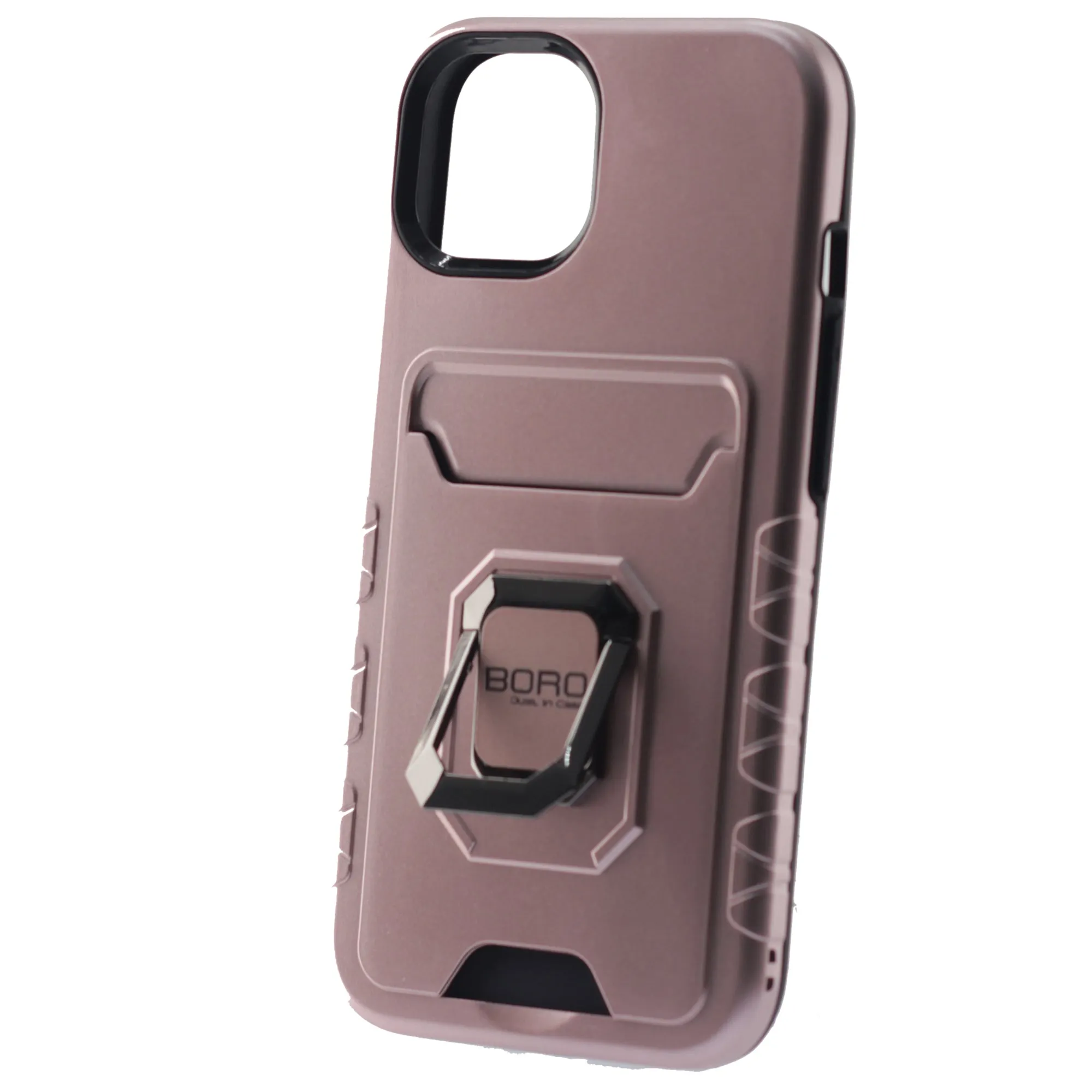 Apple iPhone 12 Case/12 Pro, (BORO) Magnetic Ring Armor Case with Card Holder, Color Rose Gold