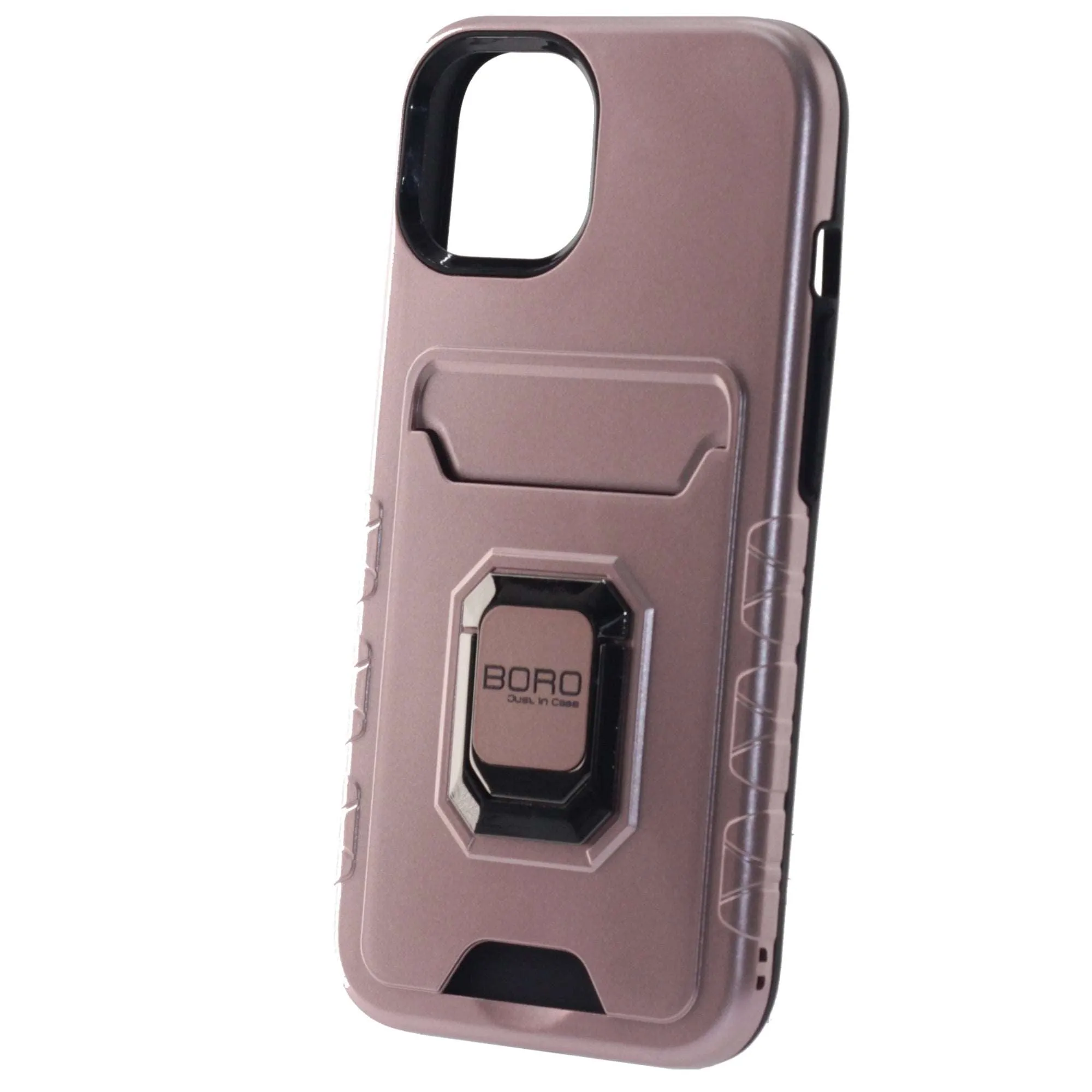 Apple iPhone 12 Case/12 Pro, (BORO) Magnetic Ring Armor Case with Card Holder, Color Rose Gold