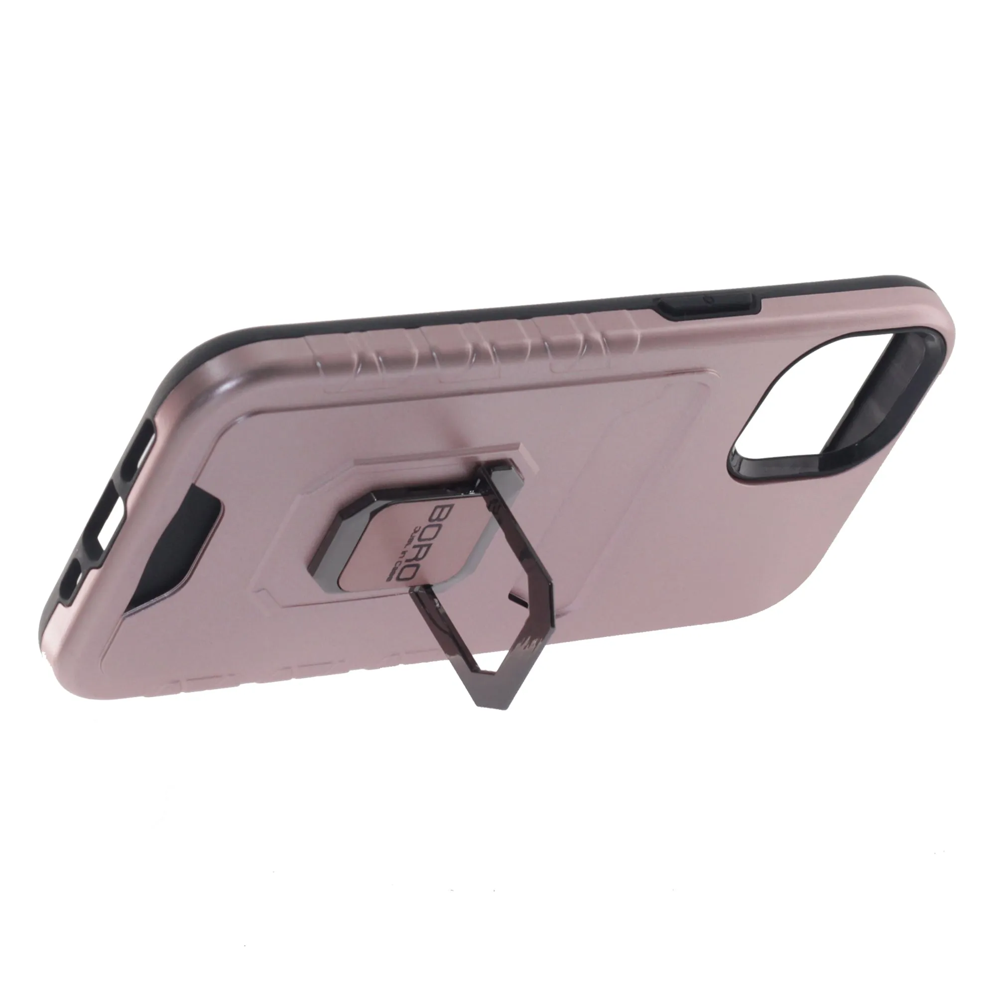 Apple iPhone 12 Case/12 Pro, (BORO) Magnetic Ring Armor Case with Card Holder, Color Rose Gold