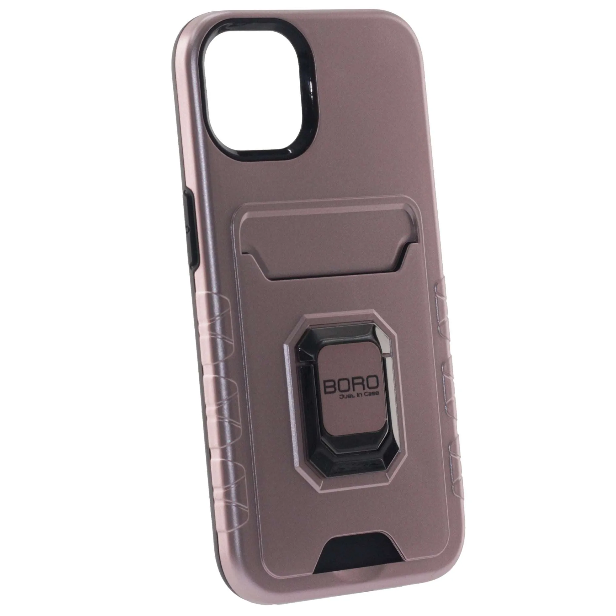 Apple iPhone 12 Case/12 Pro, (BORO) Magnetic Ring Armor Case with Card Holder, Color Rose Gold