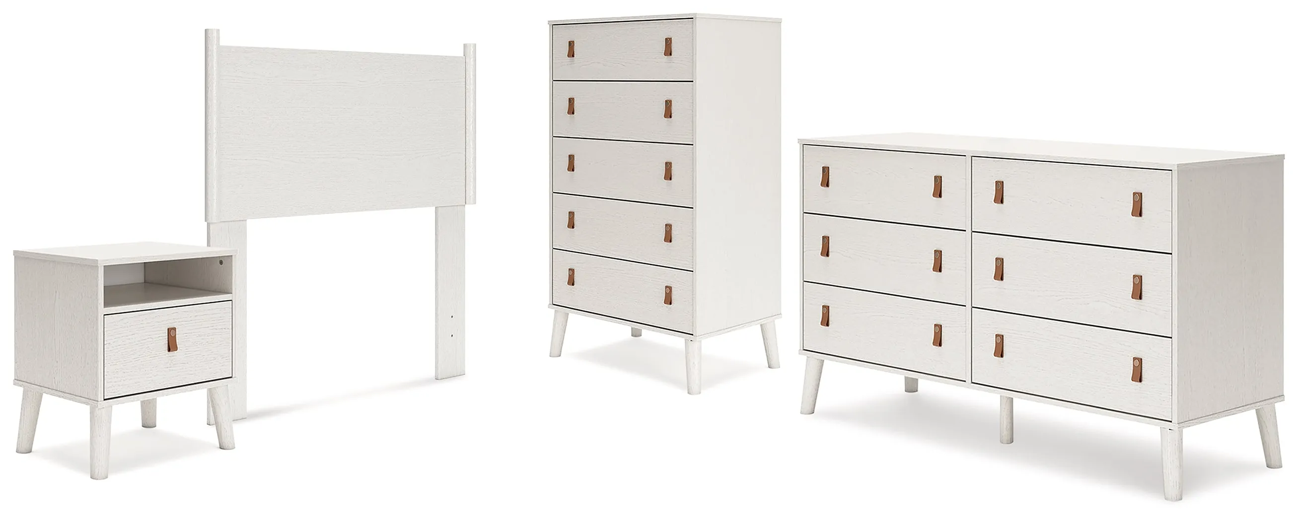 Aprilyn Twin Panel Headboard with Dresser, Chest and Nightstand in White