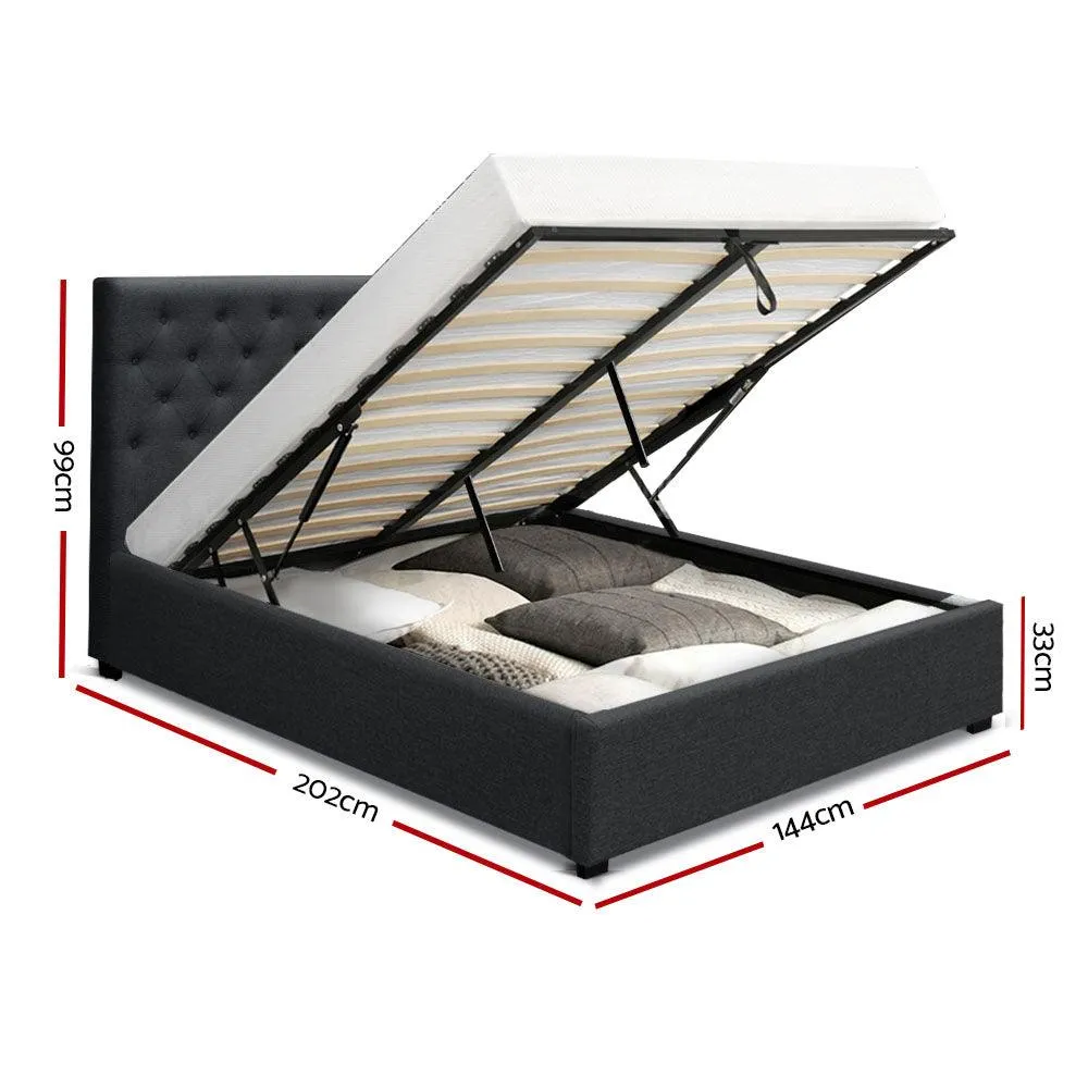 Artiss Bed Frame Double Size Gas Lift Base With Storage Fabric Charcoal Vila