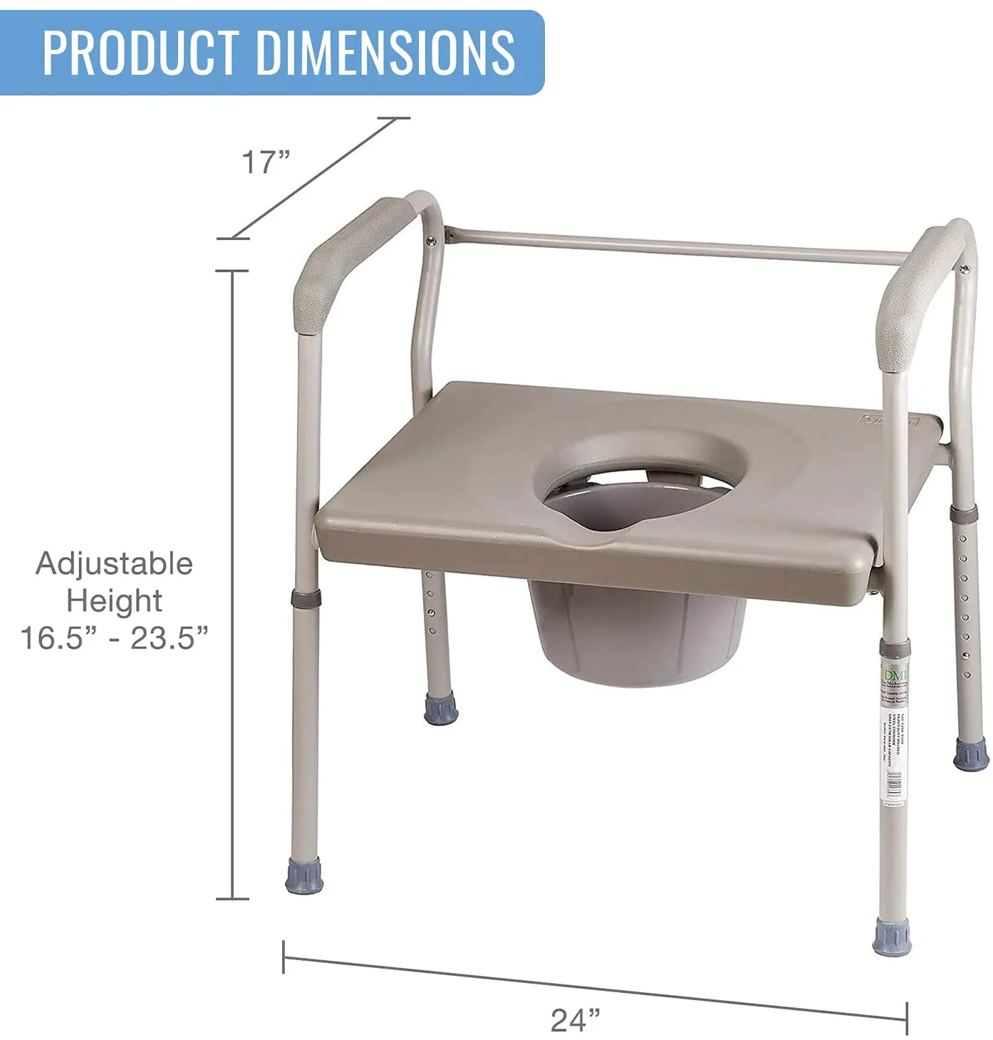 Bedside Commode Chair Portable Toilet Adjustable from 16.5-23.5 Inches I Meubon