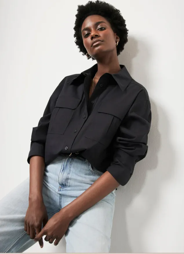 Black Cotton Utility Shirt