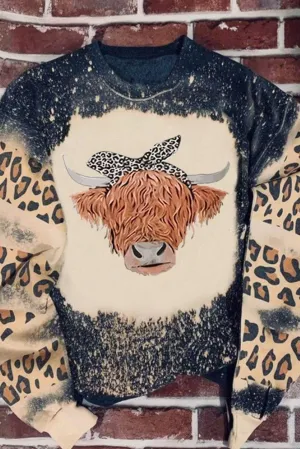 Bleached Leopard Bull Head Western Graphic Sweatshirt