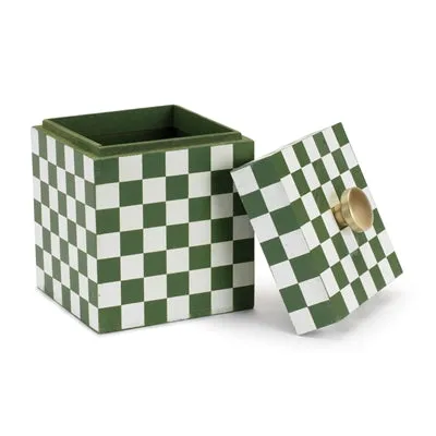 Box with Lid - Green and White Checkered Decor