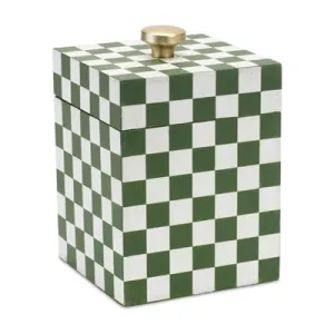 Box with Lid - Green and White Checkered Decor
