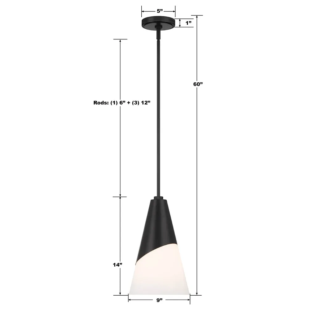 Brian Patrick Flynn Tori 1 Light Matte Black Pendant