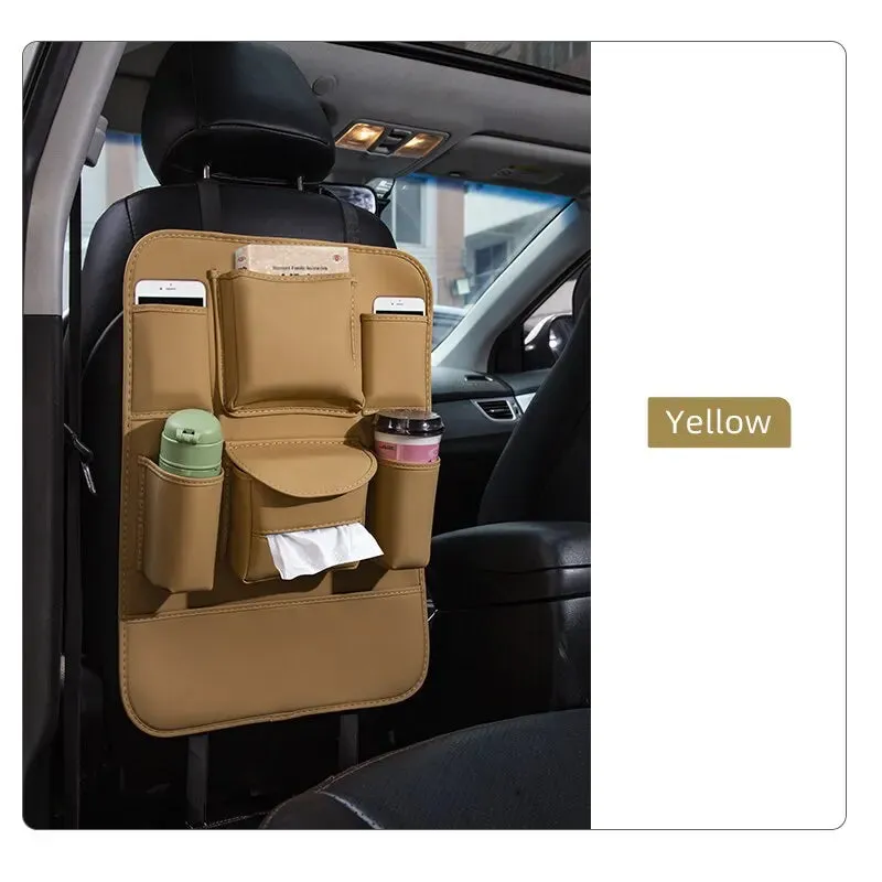 Car Seat Back Organizer Universal Hanging Storage Bag For Auto Pu Leather Cup Phone Tissue Pockets Protector
