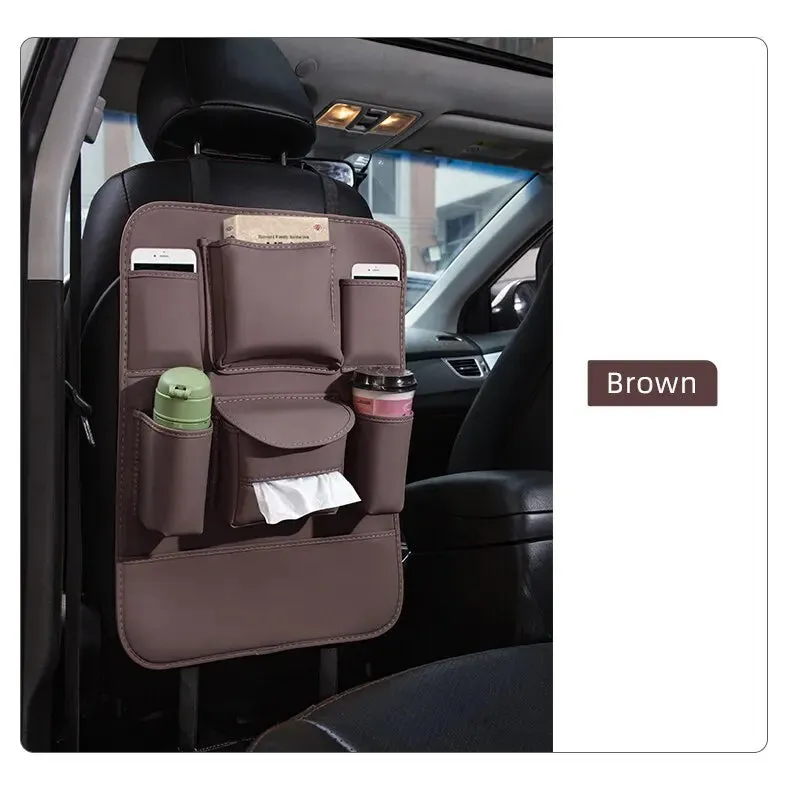 Car Seat Back Organizer Universal Hanging Storage Bag For Auto Pu Leather Cup Phone Tissue Pockets Protector
