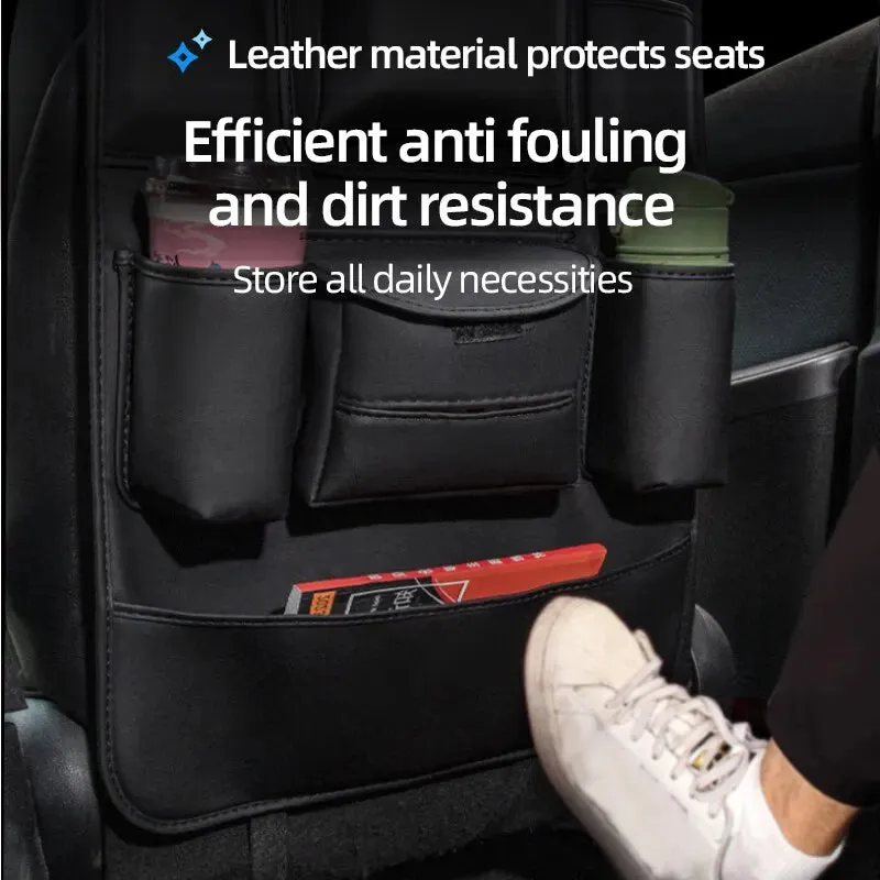 Car Seat Back Organizer Universal Hanging Storage Bag For Auto Pu Leather Cup Phone Tissue Pockets Protector