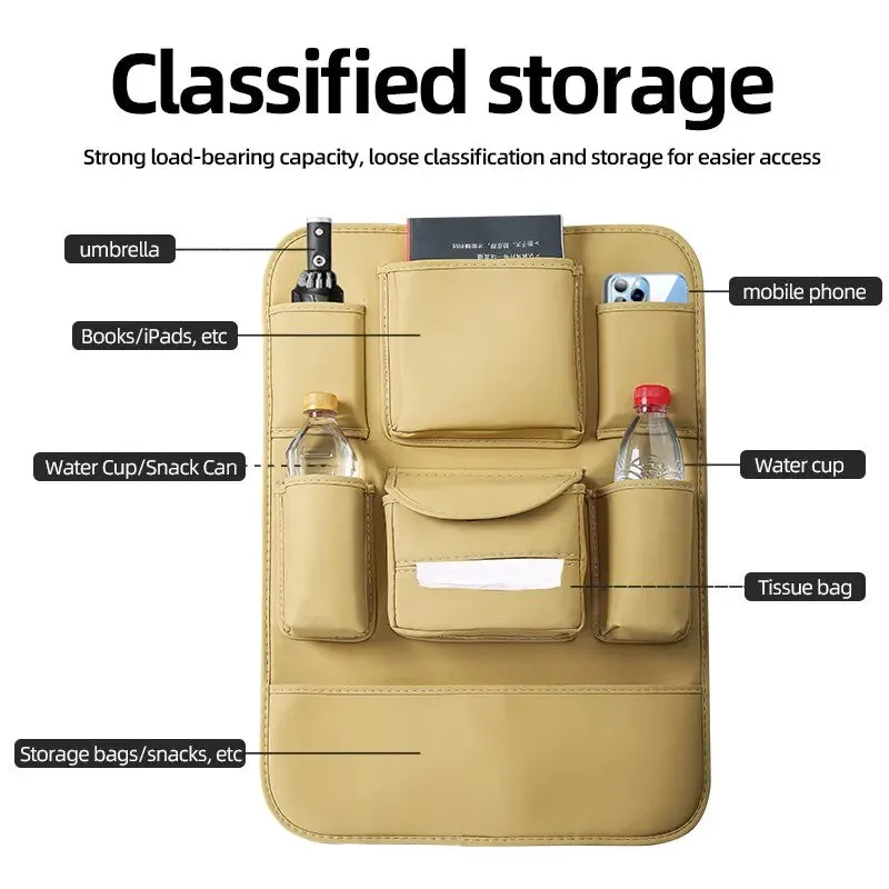 Car Seat Back Organizer Universal Hanging Storage Bag For Auto Pu Leather Cup Phone Tissue Pockets Protector