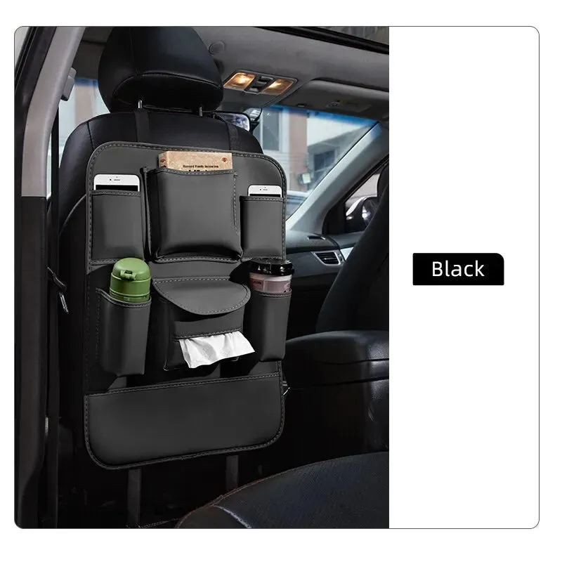 Car Seat Back Organizer Universal Hanging Storage Bag For Auto Pu Leather Cup Phone Tissue Pockets Protector