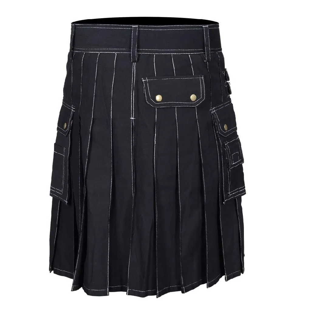 Cargo Black Utility Kilt White Outlined
