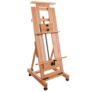 Double Rocker Crank Heavy Duty Extra Large Wooden Studio Floor Easel - Sturdy Double Mast Adjustable H-Frame - Beech Wood Artist Painting Canvas Stand