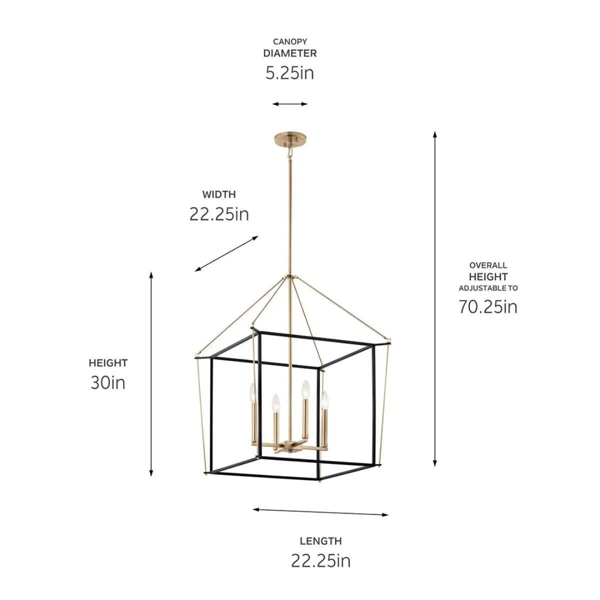 Eisley 30" 4-Light Pendant Light, Black and Champagne Bronze Finish