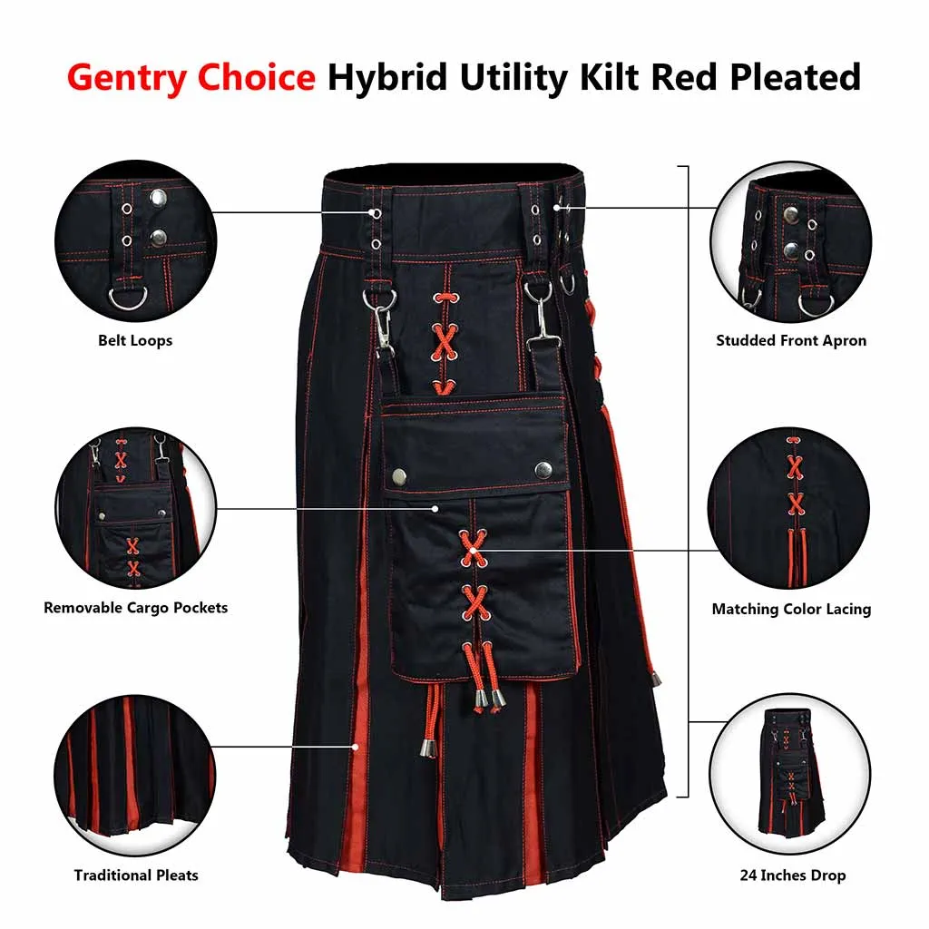 Fashion Utility Hybrid Kilt Red Pleated