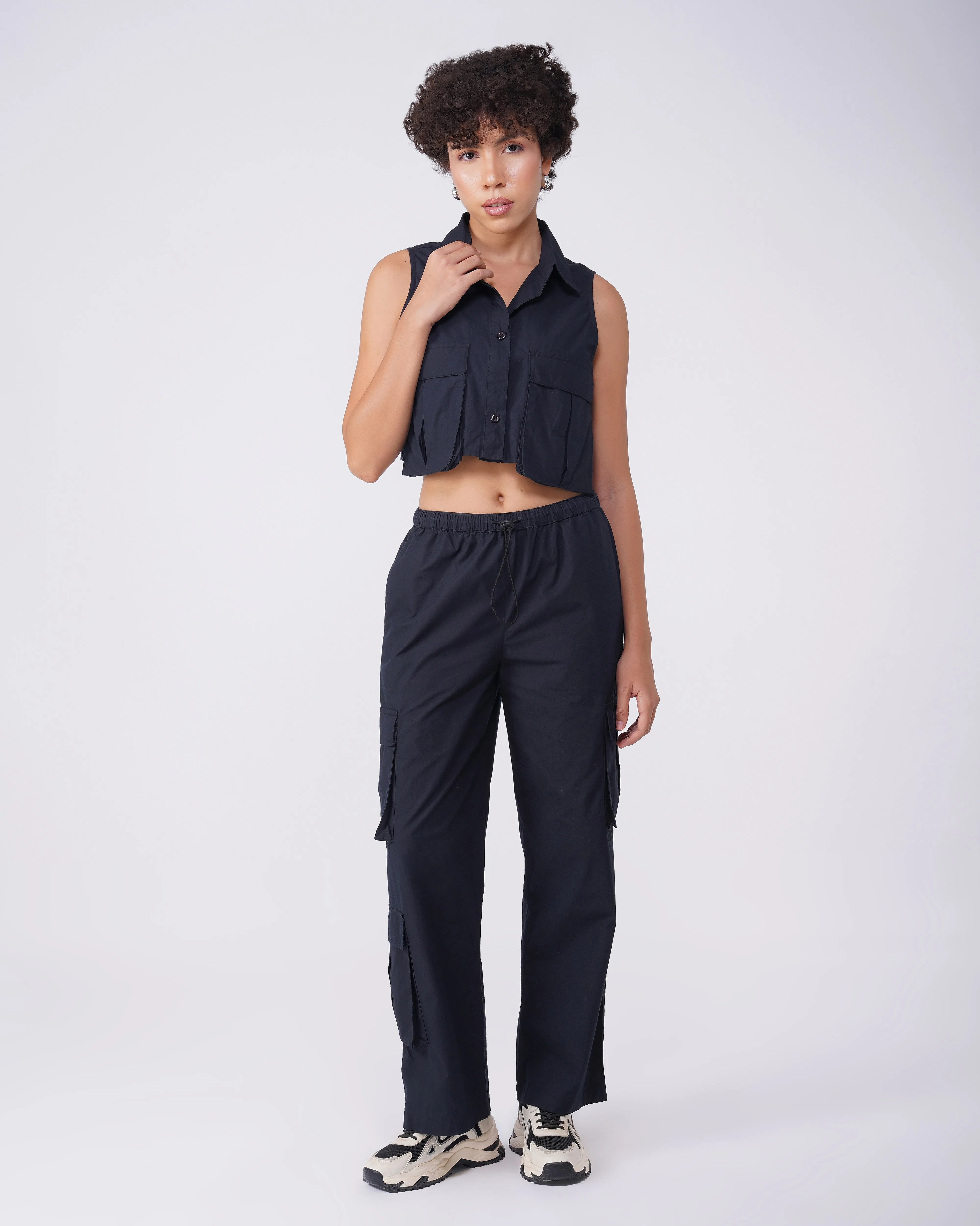 FLAP POCKET CO-ORD CROP SHIRT