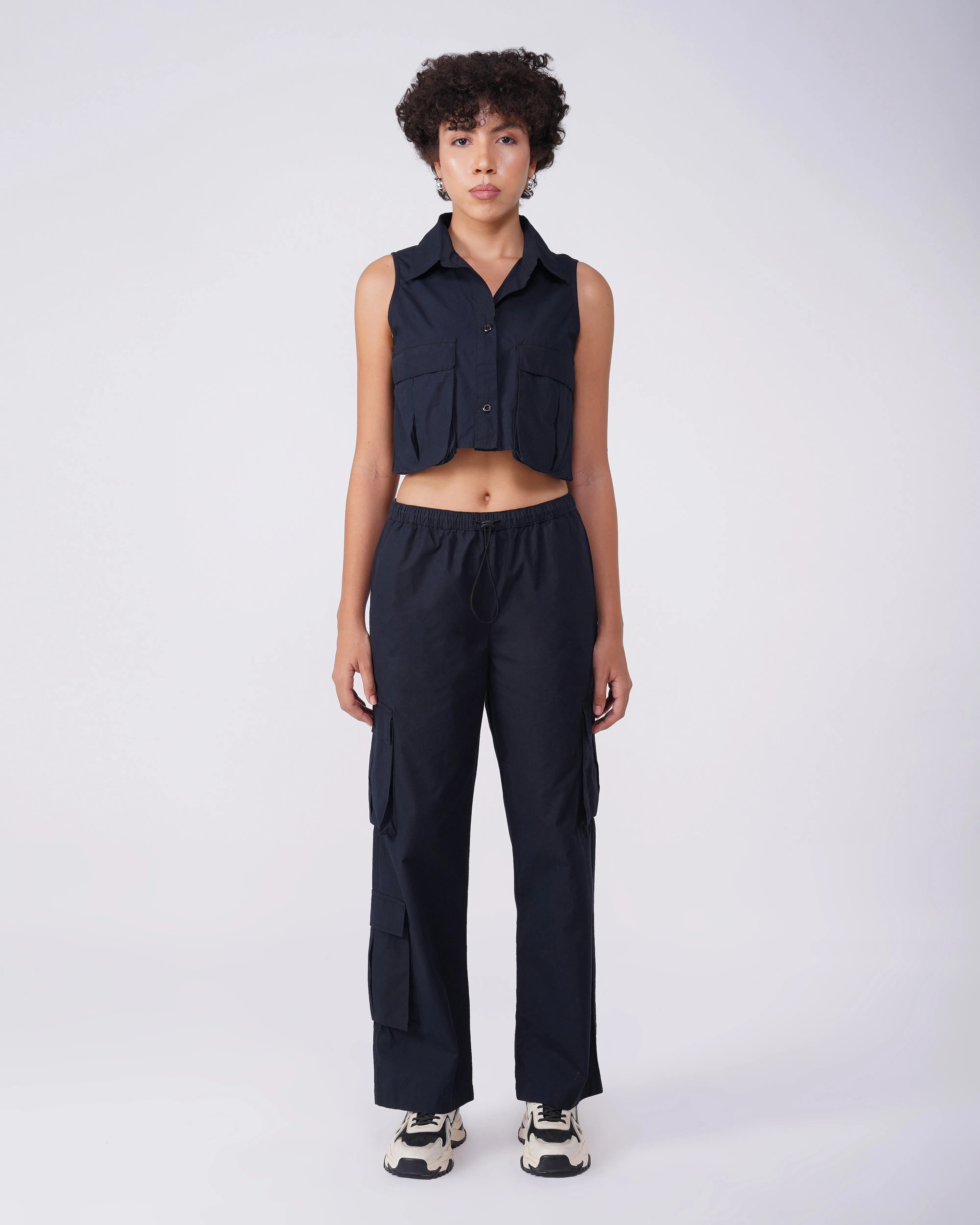 FLAP POCKET CO-ORD CROP SHIRT