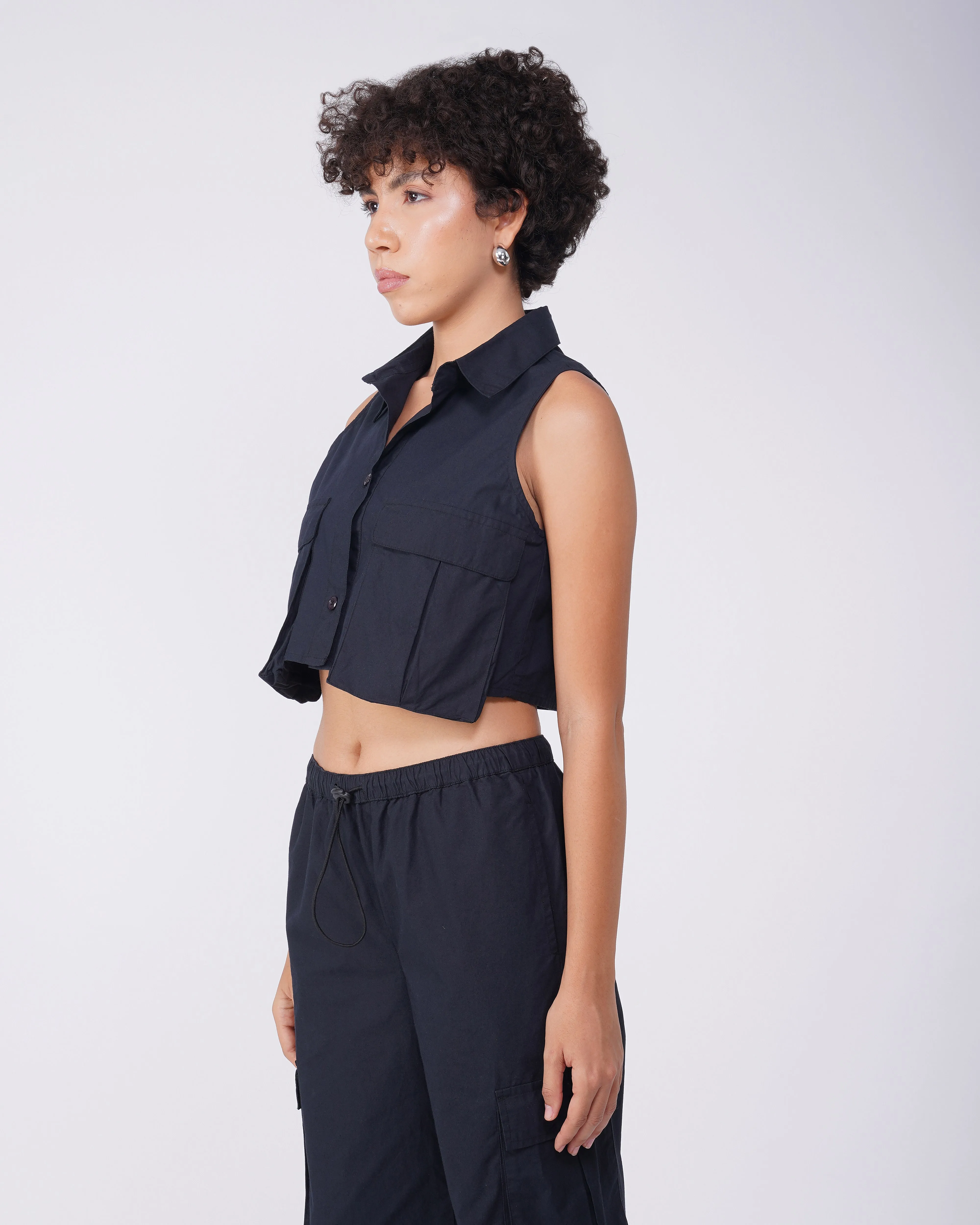 FLAP POCKET CO-ORD CROP SHIRT