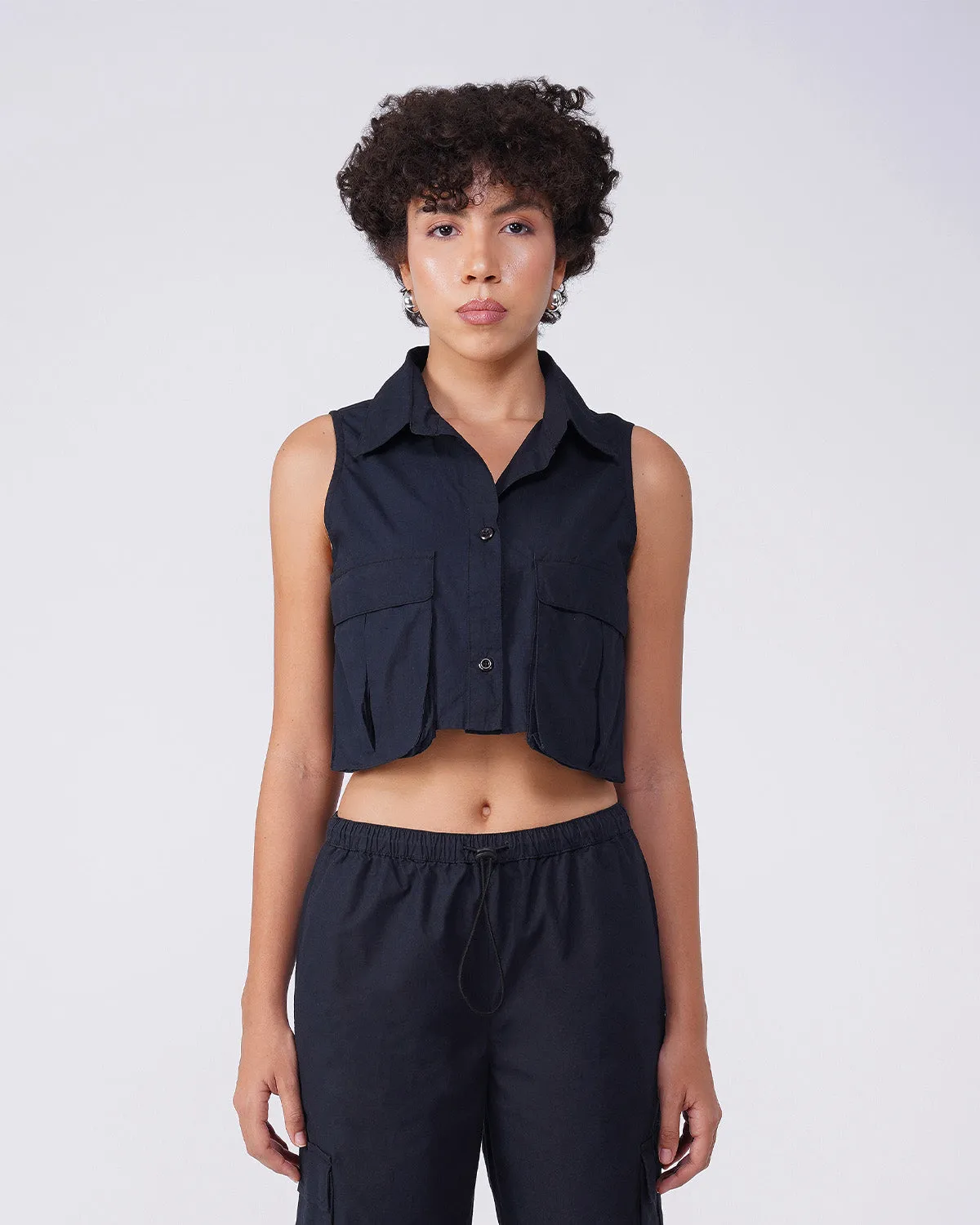 FLAP POCKET CO-ORD CROP SHIRT