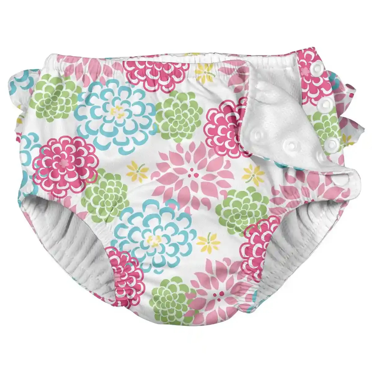 Green Sprouts Ruffle Snap Reusable Absorbent Swimsuit Diaper (White Zinnia-3T)