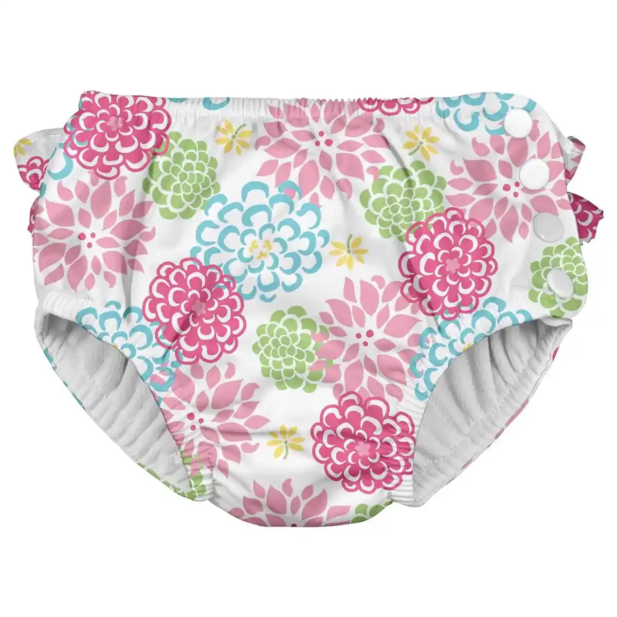 Green Sprouts Ruffle Snap Reusable Absorbent Swimsuit Diaper (White Zinnia-3T)