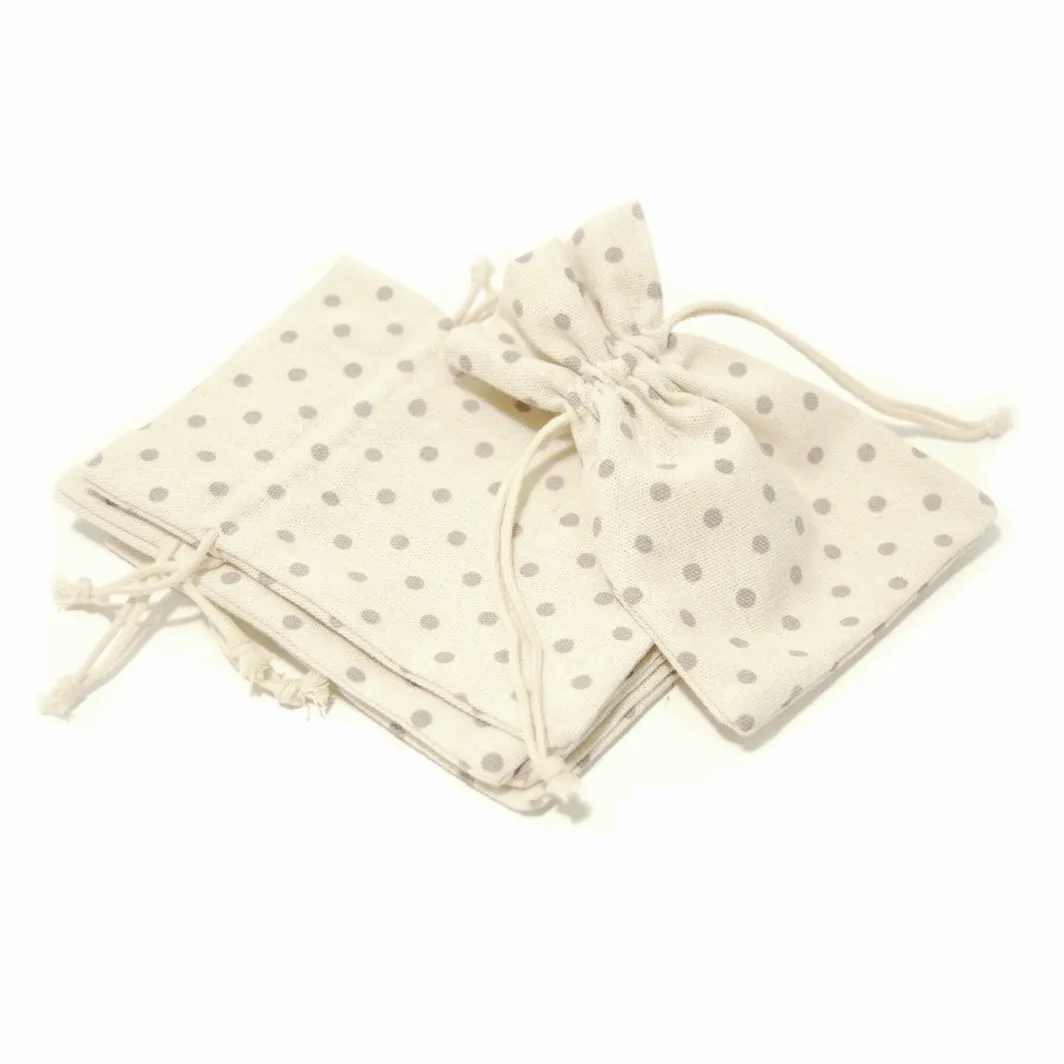 Grey Dot Cotton Bag with Drawstring (Pack of 5)