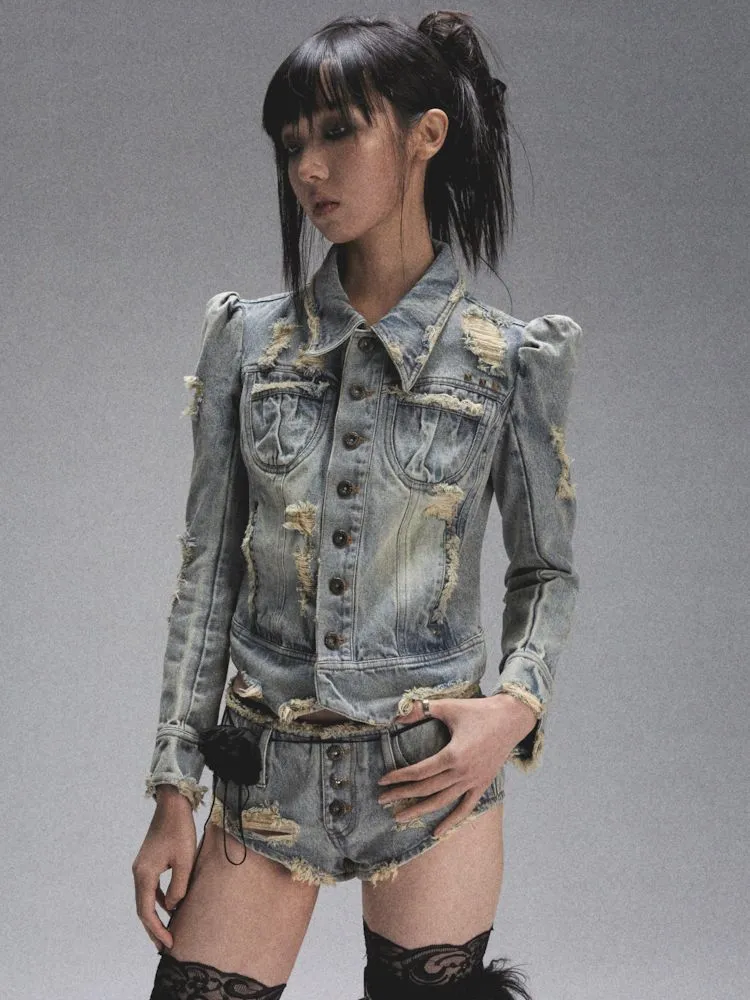 Heavy Duty Washed and Aged Denim Suit【s0000007905】