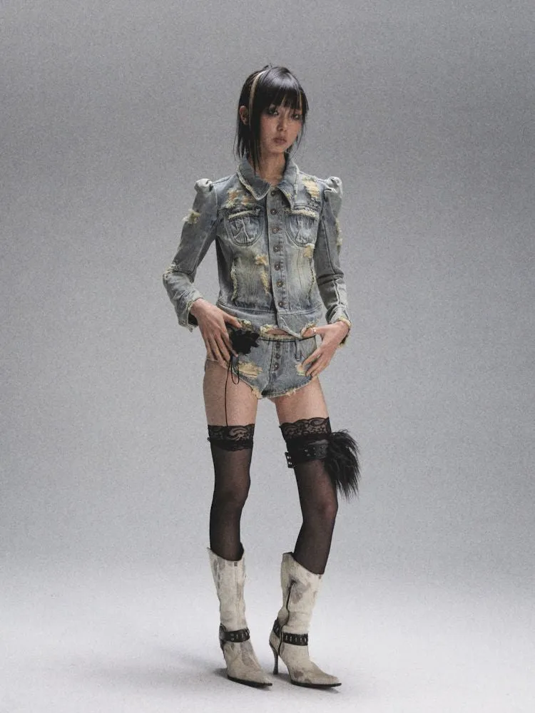Heavy Duty Washed and Aged Denim Suit【s0000007905】