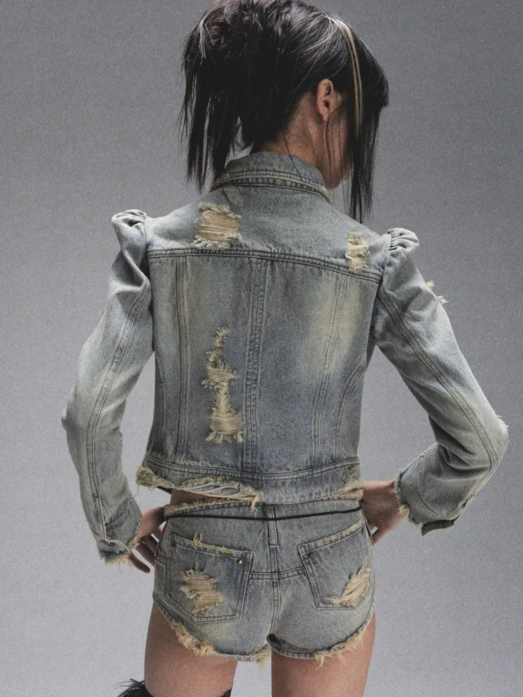 Heavy Duty Washed and Aged Denim Suit【s0000007905】