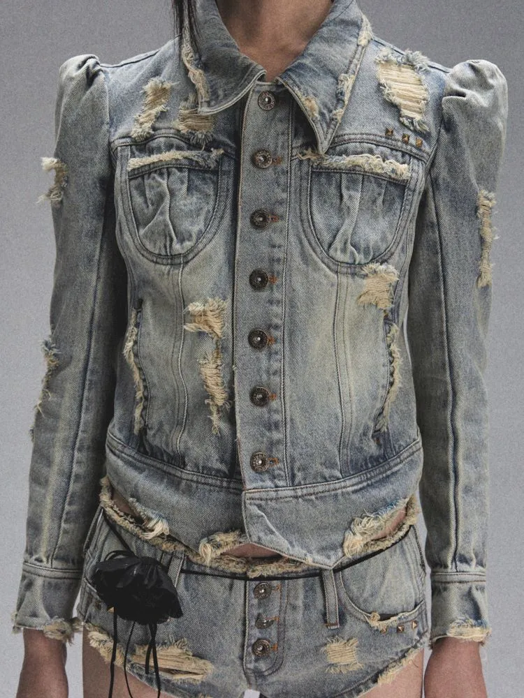 Heavy Duty Washed and Aged Denim Suit【s0000007905】
