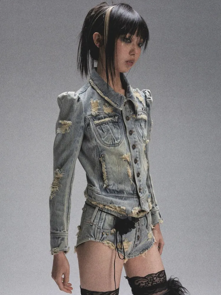 Heavy Duty Washed and Aged Denim Suit【s0000007905】