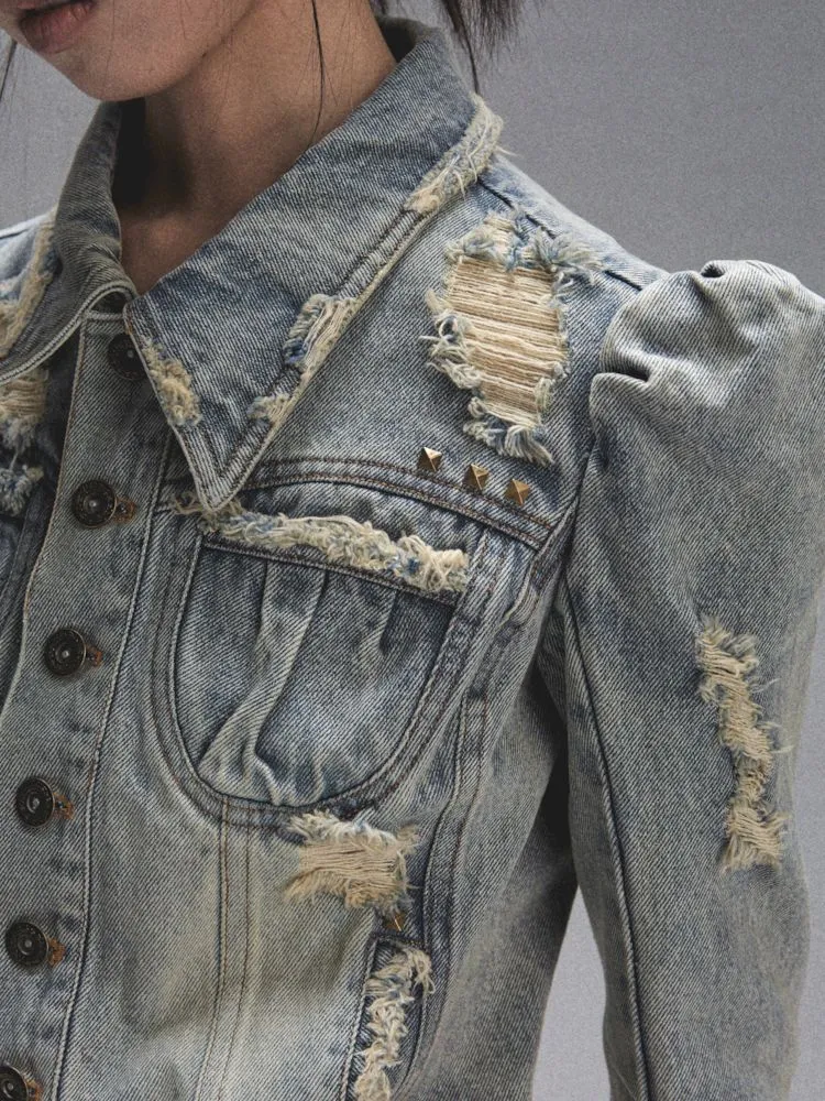 Heavy Duty Washed and Aged Denim Suit【s0000007905】