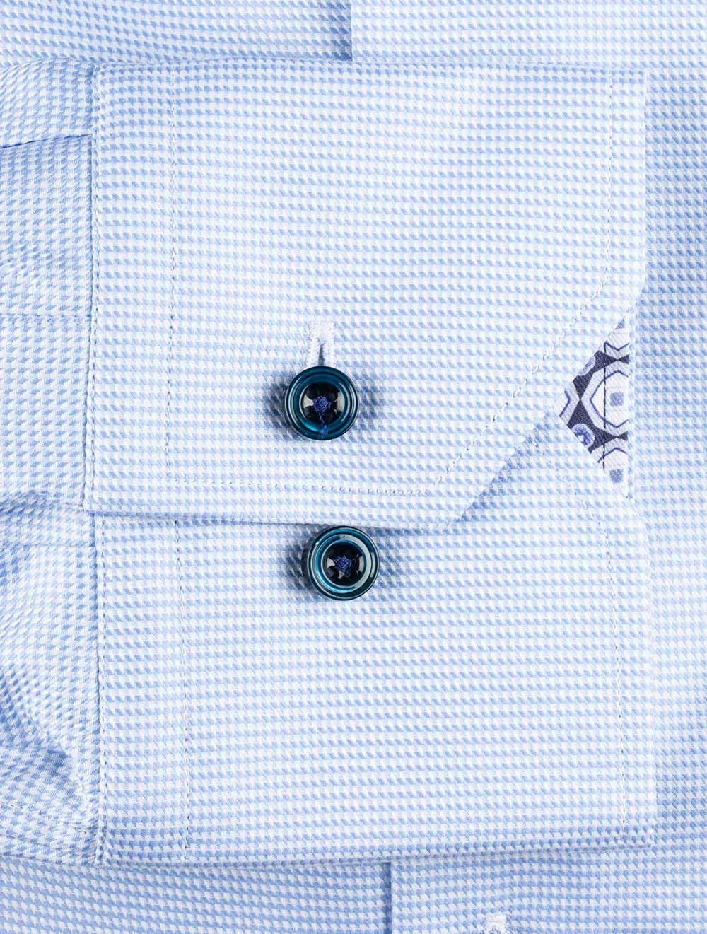 Houndstooth Slimline Shirt with Geometric Contrast Inlay Blue