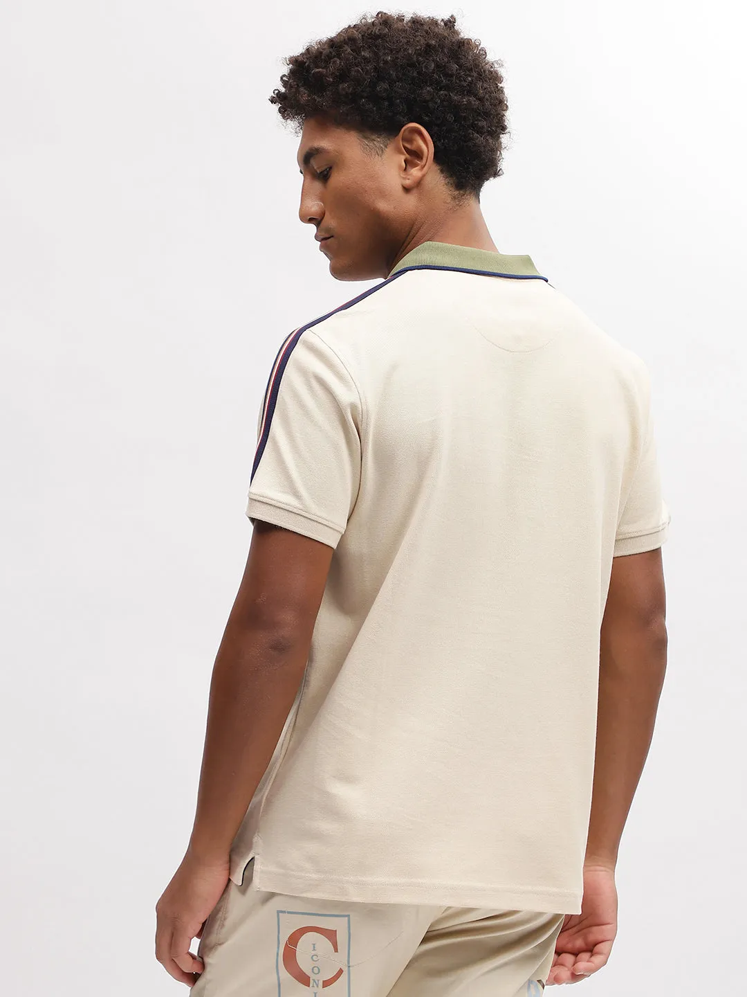 Iconic Men Beige Solid Polo Collar Short Sleeves T-Shirt