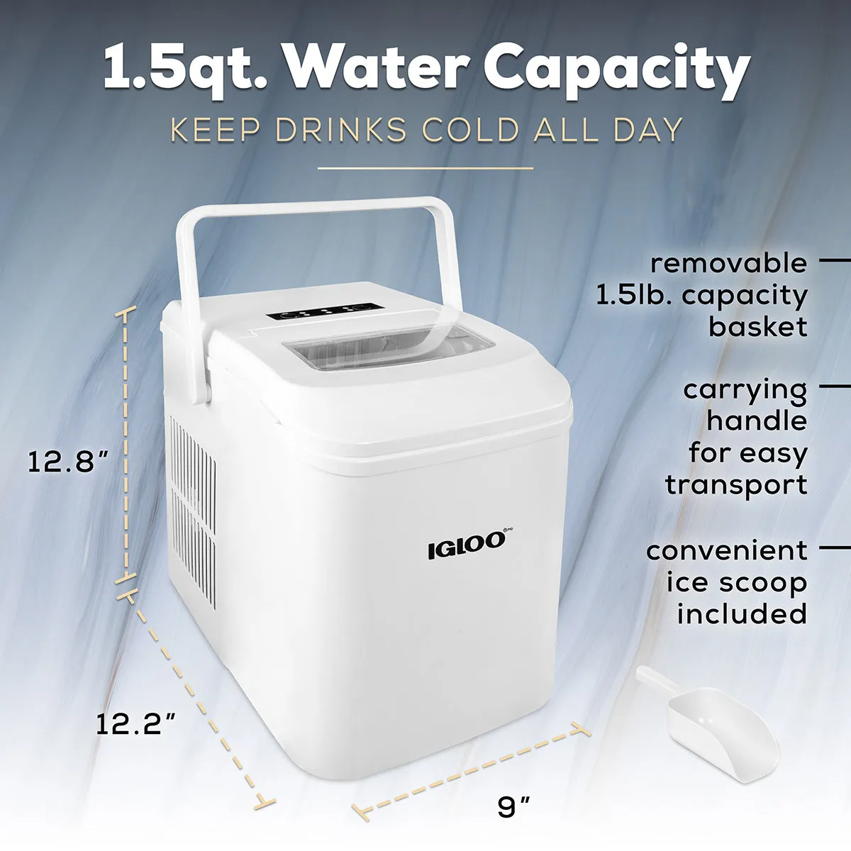 IGLOO® 26-Pound Automatic Self-Cleaning Portable Countertop Ice Maker Machine With Handle, White