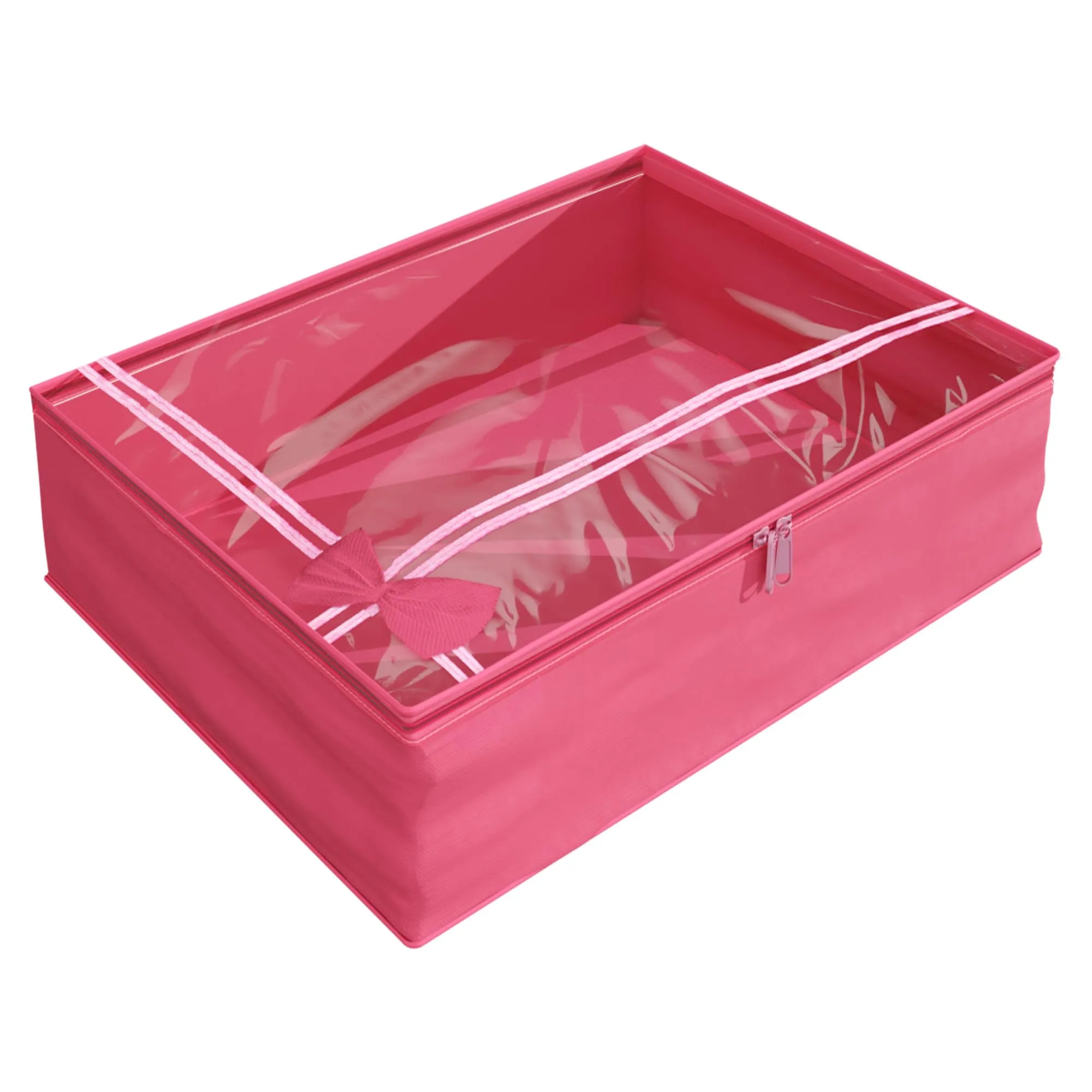 Kuber Industries Saree Cover | Clothes Storage Bag | Storage Organizer Bag | Zip Closure Saree Cover | Wardrobe Organizer | Bow-Design | 6 Inch | Pack of 3 | Pink