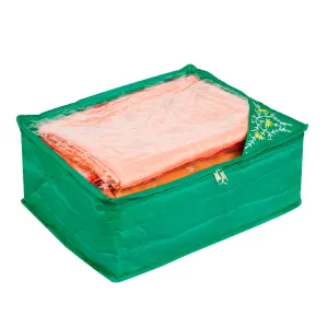 Kuber Industries Saree Cover | Zip Closure Saree Cover | Clothes Storage Bag | Wardrobe Organiser for Suit | Transparent Top Saree Cover | Side Embroidery-Design | 9 inch | Green