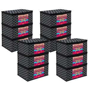 Kuber Industries Saree Cover | Zip Closure Saree Cover | Clothes Storage Bag | Wardrobe Organiser | Transparent Window Saree Cover | Check-Design | 9 inch | Pack of 12 | Black