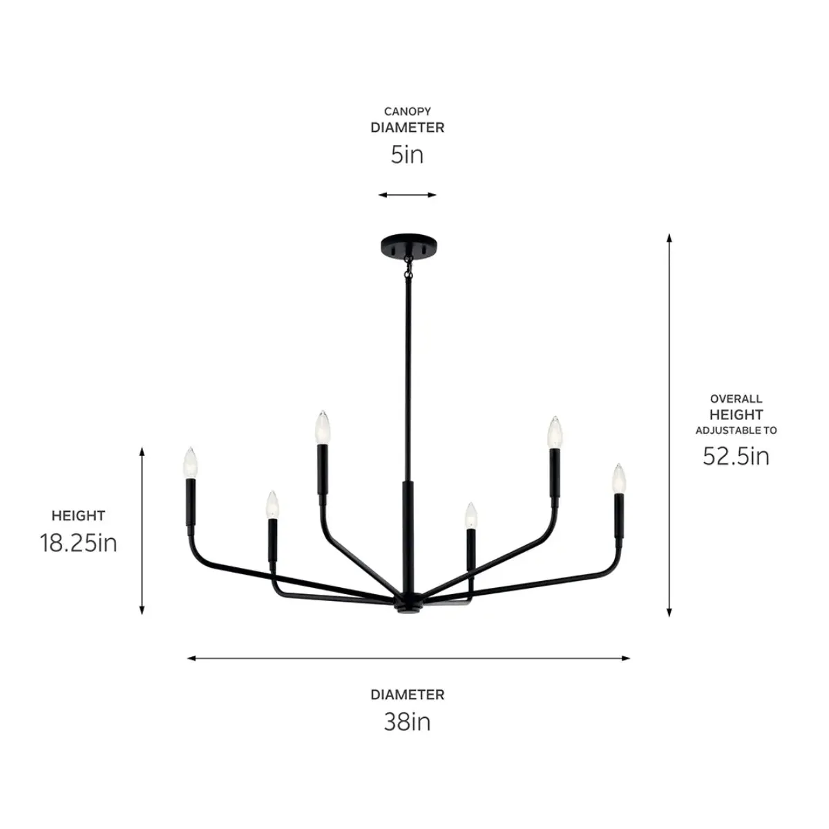 Madden 38" 6-Light Chandelier, Black Finish